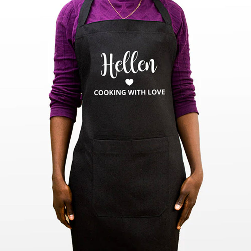 Personalised Black Apron - Cooking with Love