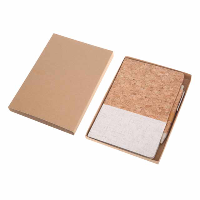 Set of A5 Cork Fabric Hard Cover Notebook and Pen - White