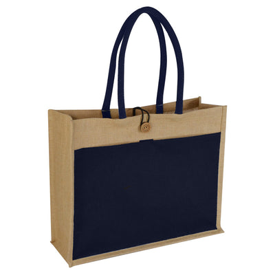 Hello Sunshine Blue Jute Bag With Canvas Pocket