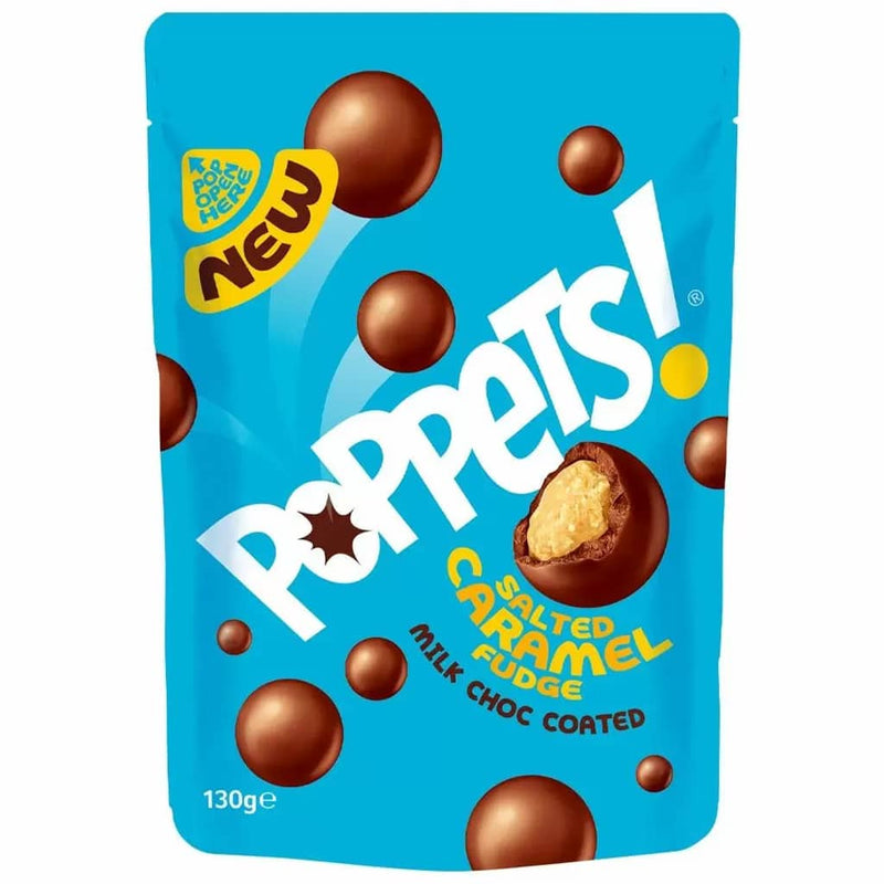 Poppets Milk Chocolate Coated Salted Caramel Fudge Pouch 130g