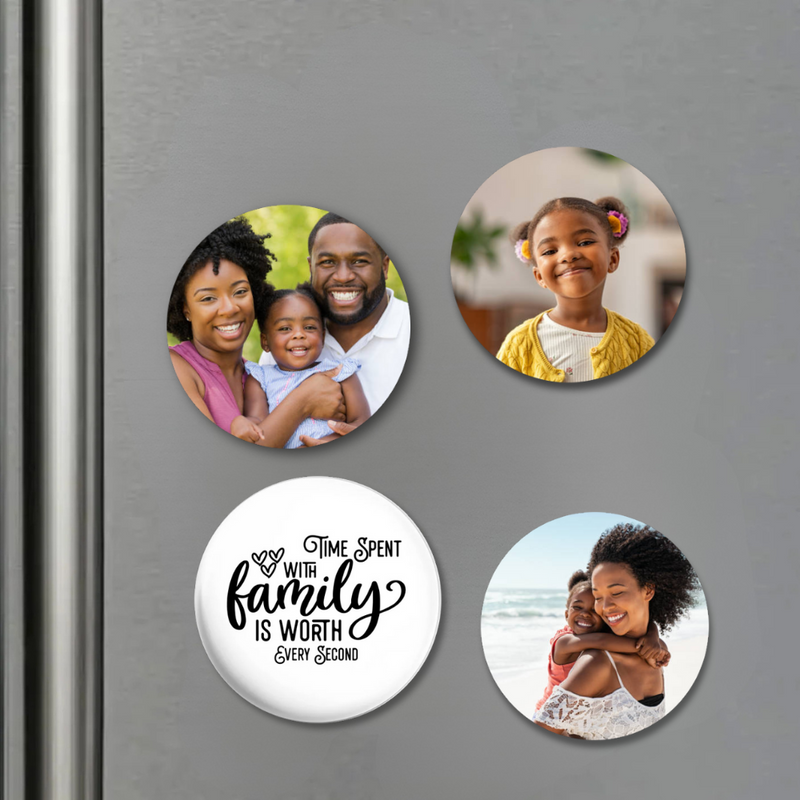 Personalised Round Fridge Magnets - Set of Four
