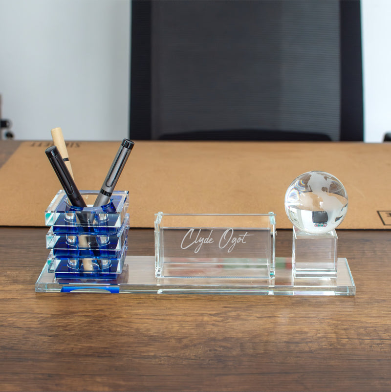 Personalised Globe Glass Desk Organiser