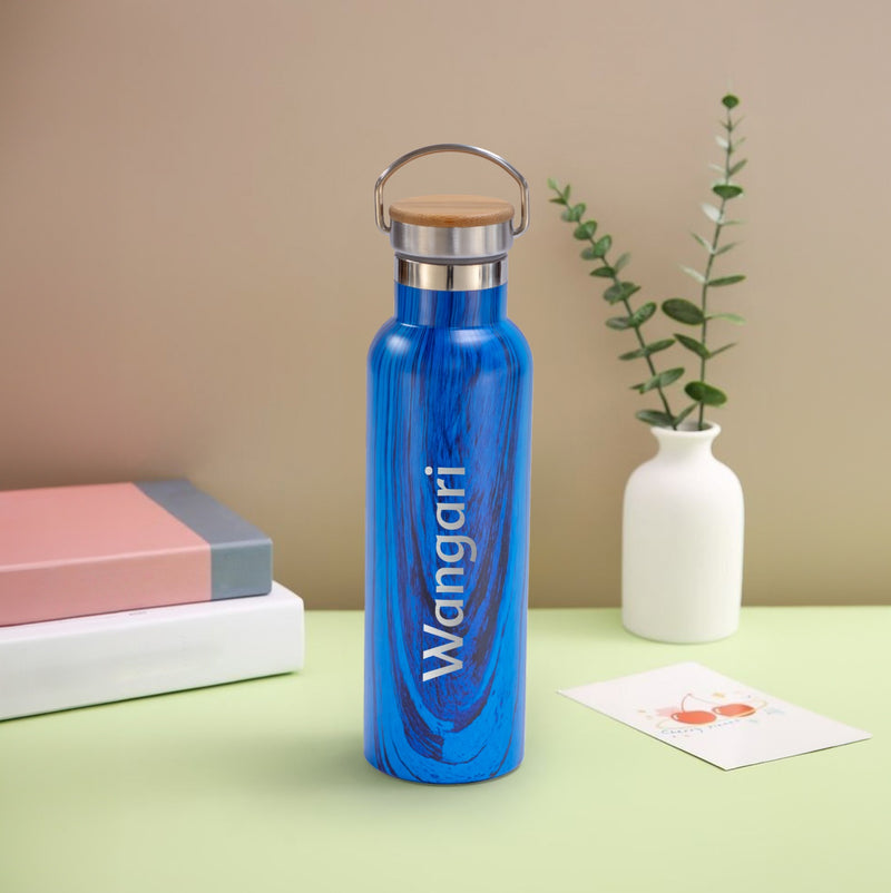 Personalised Blue Wooden Finish Water Bottle - 500ml