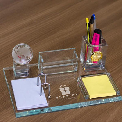 Personalised Crystal Desk Organiser with Sticky Notes