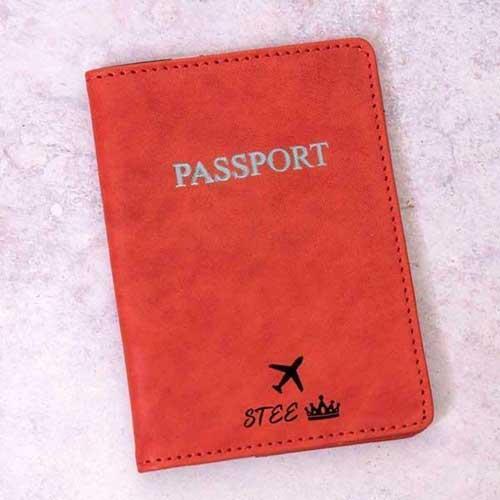 Personalised Patterned Genuine Leather Passport Holder - Red