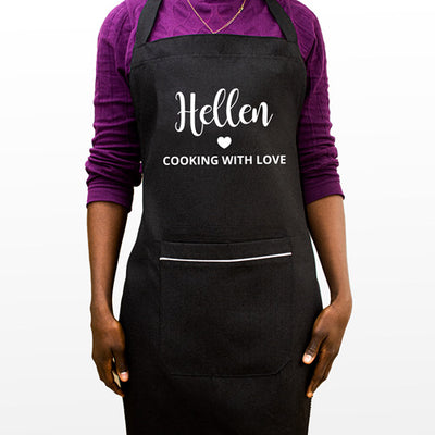 Personalised Black Apron - Cooking with Love