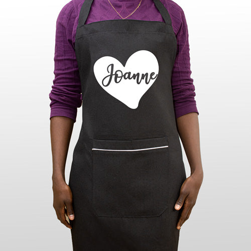 Personalised Black Apron(Heart) - Name